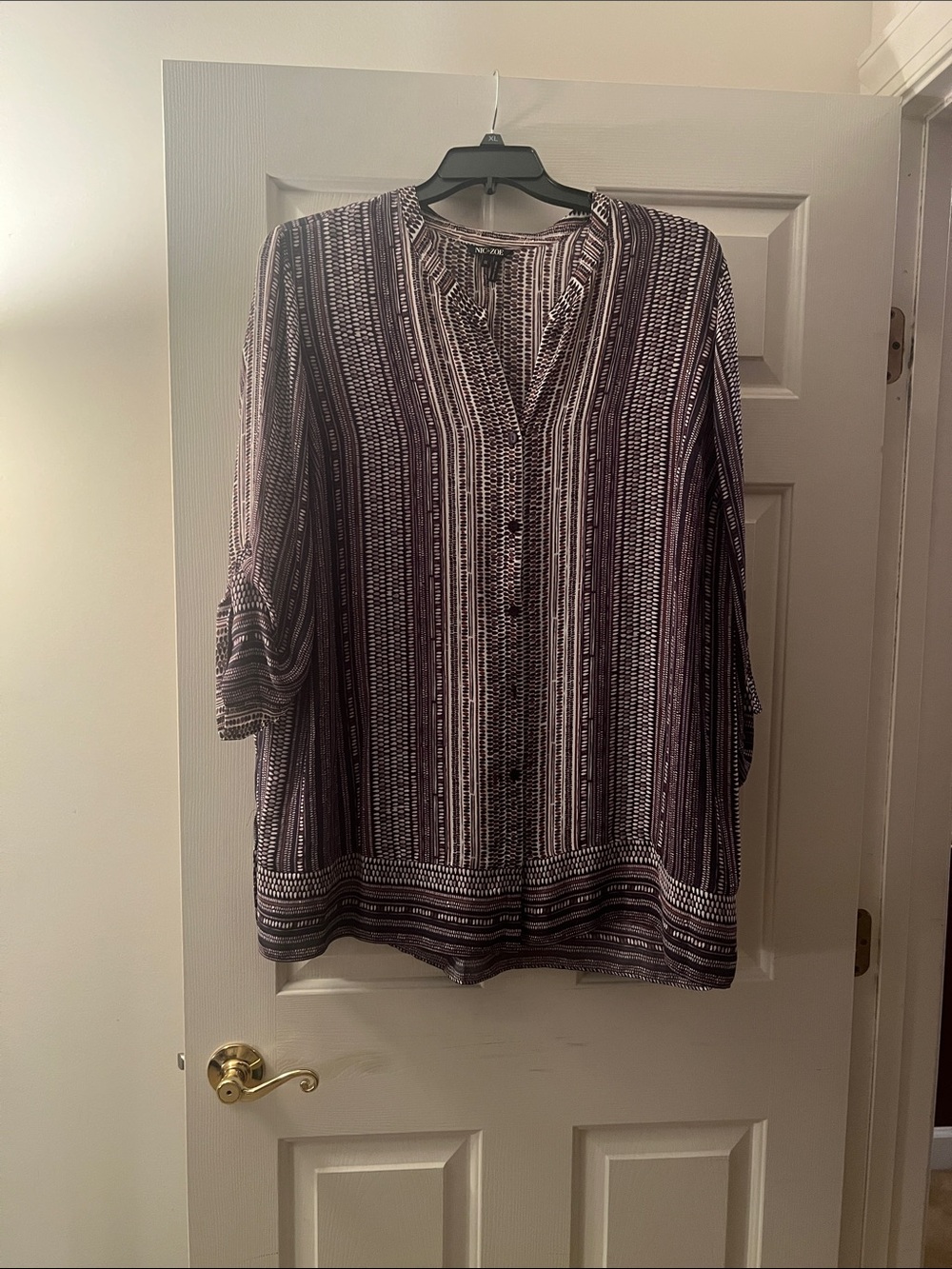 NIC+ZOE Burgundy and Cream Patterned Top